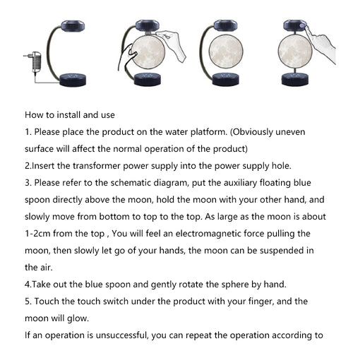 Creative Magnetic Levitation Moon Lamp LED Rotating Dangling Lamp