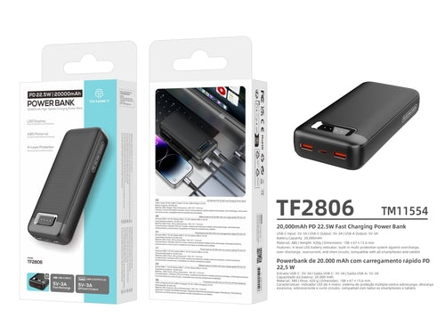Techancy Power Bank 20000mAh TF2806 PD 22.5W with USB-C and 2 USB,