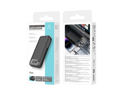 Techancy Power Bank 20000mAh TF2806 PD 22.5W with USB-C and 2 USB,